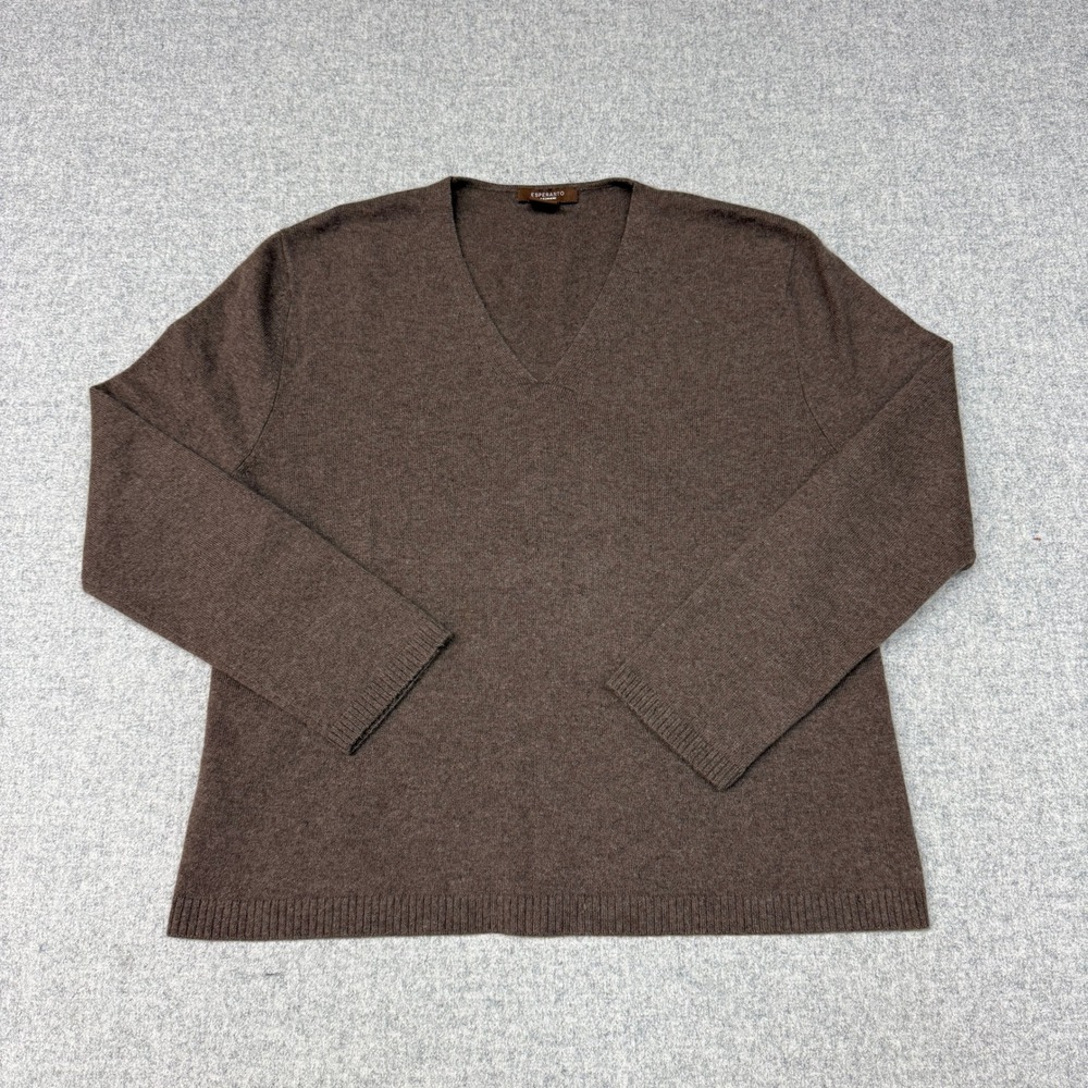 Esperanto Cashmere V-Neck Sweater Medium Brown 100% Cashmere Long Sleeve Knit